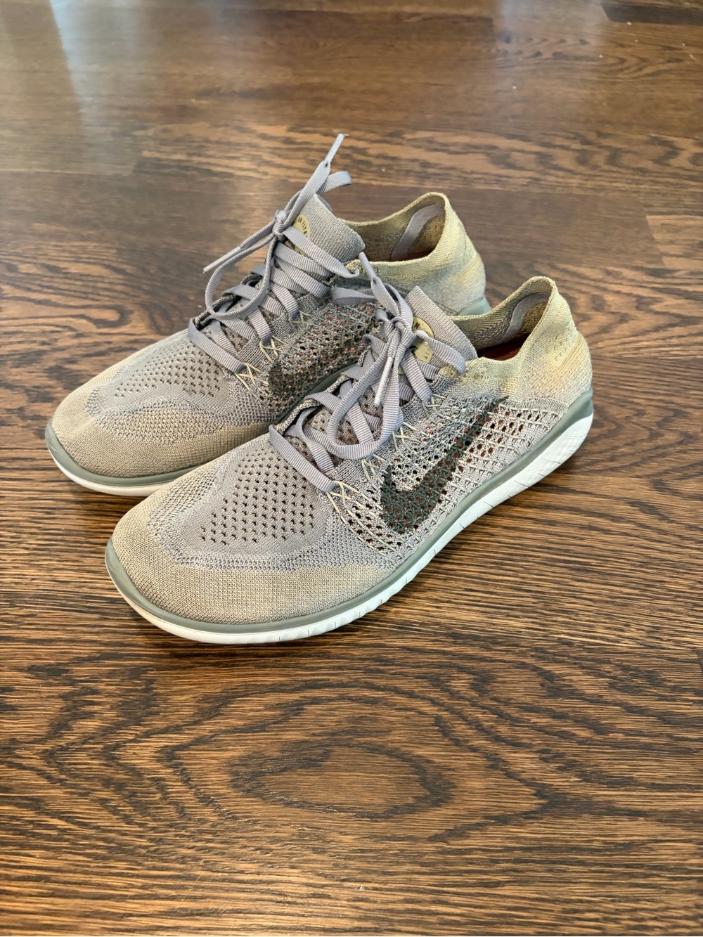 Nike Men’s Flyknit Sneakers - Light Gray with Dark Gray Swoosh